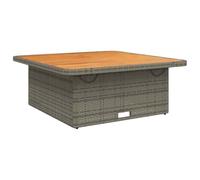 QJBSAVVA Table de Jardin Relevable 110x110 cm en Résine Tressée Grise et Bois d'Acacia Massif, Table Basse et de Repas Extérieure Réglable en Hauteur pour Terrasse, Balcon et Cour