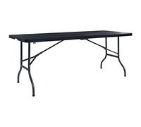 QJBSAVVA Table Pliable de Jardin 180x75x72 cm, Table Pliante de Camping en PEHD Effet Rotin Noir, Table de Buffet pour Extérieur et Intérieur avec Poignée de Transport