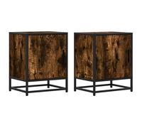 QJBSAVVA Tables de Chevet Lot de 2 en Bois d'Ingénierie et Métal, Meuble de Chambre avec Compartiment de Rangement et Porte, Style Industriel, 40 x 31 x 50 cm, Coloris Chêne Fumé