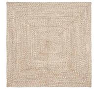 QJBSAVVA Tapis de Salon Carré en Jute Naturel et Blanc 120 x 120 cm, Tapis Moderne Tressé pour Chambre, Entrée et Séjour, Décoration d'Intérieur Tendance et Robuste