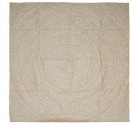 QJBSAVVA Tapis de Salon Carré en Jute Naturel et Blanc 240 x 240 cm, Grand Tapis de Surface Chic et Moderne pour Salle à Manger et Espace de Vie Intérieur