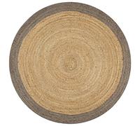 QJBSAVVA Tapis en Jute Tressé Rond 120 cm, Tapis de Salon Fait Main Bicolore Naturel et Gris, Tapis de Sol pour Entrée et Chambre, Décoration Intérieure Chaleureuse et Durable