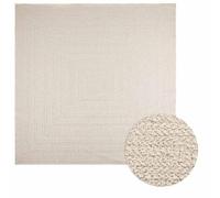 QJBSAVVA Tapis Extérieur et Intérieur Aspect Jute ZIZUR, Grand Tapis de Terrasse Carré 240x240 cm en Polypropylène pour Salon, Balcon, Jardin et Pique-Nique, Crème