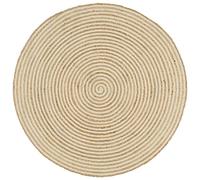QJBSAVVA Tapis Rond en Jute et Coton Tressé Main Diamètre 90 cm, Tapis de Sol avec Motif Spirale Blanc et Naturel pour Salon, Chambre, Entrée et Décoration Intérieure Bohème