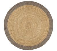 QJBSAVVA Tapis Rond en Jute Tressé à la Main, Tapis de Sol Bicolore Naturel et Gris de Diamètre 210 cm, Style Pastoral pour Décoration de Salon, Chambre et Entrée