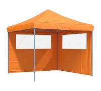 QJBSAVVA Tente de Réception Pliable 292x292 cm Barnum de Jardin Escamotable avec 2 Parois Latérales Tonnelle Pop Up pour Fêtes Mariage Barbecue Cadre Acier Bleu et Toit Orange