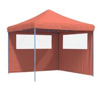 QJBSAVVA Tente de Réception Pliable Pop-up 2,9x2,9 m, Barnum Pliant avec 2 Parois Latérales, Gazebo de Jardin en Acier et Tissu Oxford pour Fête, Mariage et Barbecue, Terre Cuite