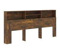 QJBSAVVA Tête de lit avec étagère pour lit double 220 x 19 x 103,5 cm, tête de lit en bois de chêne fumé, bibliothèque sur le lit avec 4 étagères pour chambre à coucher