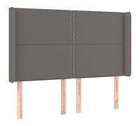 QJBSAVVA Tête de Lit avec Oreilles 147 cm, Dosseret de Lit Réglable en Hauteur en Similicuir Gris, Habillage de Lit pour Chambre à Coucher, Pieds en Bois Robustes