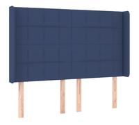 QJBSAVVA Tête de Lit avec Oreilles en Tissu Bleu, Dosseret de Lit Rembourré 147x16x118/128 cm, Hauteur Réglable avec Pieds en Bois pour Chambre à Coucher et Cadre de Lit
