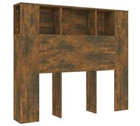 QJBSAVVA Tête de Lit avec Rangement 120 cm, Armoire de Tête de Lit en Bois d'Ingénierie avec 5 Compartiments Ouverts, Bibliothèque de Lit pour Chambre à Coucher, Chêne Fumé