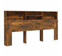 QJBSAVVA Tête de Lit avec Rangement 200x19x103,5 cm, Armoire de Tête de Lit Bibliothèque en Bois d'Ingénierie pour Chambre d'Adulte, Meuble de Rangement Coloris Chêne Fumé