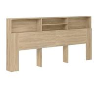 QJBSAVVA Tête de Lit avec Rangement 220x19x103,5 cm, Armoire de Tête de Lit avec 4 Compartiments pour Chambre, Bibliothèque en Bois d'Ingénierie, Couleur Chêne Sonoma