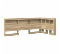QJBSAVVA Tête de Lit avec Rangement en L, Étagères de Stockage en Bois d'Ingénierie et Acier, Bout de Lit Design Moderne pour Chambre, Chêne Sonoma, 207,5 x 92,5 x 76,5 cm