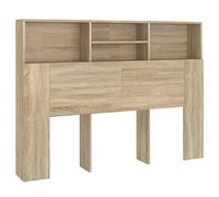 QJBSAVVA Tête de lit en chêne Sonoma - 140 x 19 x 103,5 cm - Tête de lit avec étagère et 4 compartiments - Bibliothèque en bois pour chambre à coucher, lit double