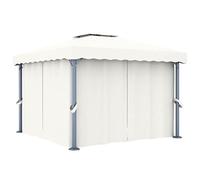 QJBSAVVA Tonnelle de Jardin 3x3 m Blanc Crème Barnum Pavillon Double Toit Structure Aluminium et Acier Pergola Extérieure avec Rideaux et Moustiquaires pour Fêtes et Pique-Nique