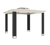 QJBSAVVA Tonnelle de Jardin à Double Toit 2,94x2,94 m, Barnum Extérieur en Acier Enduit de Poudre et Résine Tressée, Tente de Réception pour Terrasse et Cour, Crème