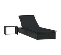 QJBSAVVA Transat de Jardin en Résine Tressée avec Table Basse et Coussin Noir, Bain de Soleil Réglable pour Piscine, Terrasse et Balcon, Lit de Jardin Moderne