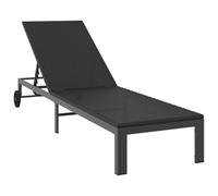 QJBSAVVA Transat de Jardin Noir 206 x 62,5 x 74 cm, Lit de Soleil en Polyrotin avec Dossier Réglable, Chaise Longue Moderne pour Terrasse, Jardin et Espace Extérieur