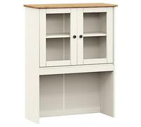 QJBSAVVA VIGO Buffet blanc 78 x 30 x 100 cm, meuble vitrine en bois massif de pin avec portes en verre, pour buffet et commode, design maison de campagne