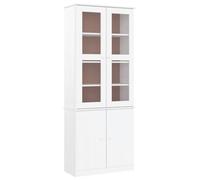 QJBSAVVA Vitrine ALTA - Blanc - 77 x 35 x 186,5 cm - En pin massif - Armoire en verre avec portes pour salon et salle à manger - Style maison de campagne - Buffet avec espace de rangement