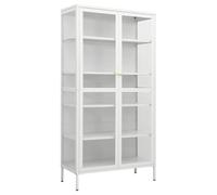 QJBSAVVA Vitrine d'exposition Blanc 90x40x180 cm, Armoire de Rangement en Acier et Verre Trempé avec 4 Étagères Réglables pour Salon, Bureau, Cuisine et Entrée