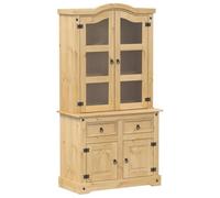 QJBSAVVA Vitrine en Pin Massif Corona 100x48,5x179 cm, Vaisselier Rustique avec Portes Vitrées et Étagères de Rangement pour Vaisselle et Décoration, Finition Cire de Miel