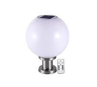 QJUZO LED Lampe Pilier Portail Solaire Exterieur,Lampadaire de Jardin Boule Ronde Sans fil,Terrasses et Patio Eclairage IP65 Étanche,Inoxydable,Télécommande,Dimmable,Minutage, 3 Couleur,D20*h25cm