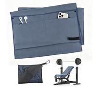 QKJEM 135 x 50 cm Serviette de fitness antidérapante avec deux poches Bleu/gris Séchage rapide Serviette de sport double face en microfibre polaire pour gymnases, centres sportifs