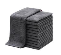 QKUDS Lot de 12 Pièces, Torchons De Cuisine,100% Coton, Très Absorbants, Durables, Doux Épais, Serviettes Thé Bar Premium, Chiffons Vaisselle, Séchage Rapide sans Peluches, 34×34 cm, Gris Foncé