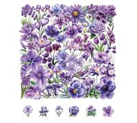 QLEUIFT 50 Autocollants Fleurs Violettes Transparent, Stickers Floraux Purple, Autocollants en Forme de Fleurs pour Scrapbooking, Décorations Printanières, Journal, DIY (Fleurs Violettes)