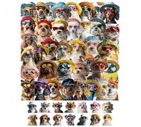 QLEUIFT Lot de 50 Autocollants Chat Chien Lunettes Soleil pour Adolescents et Adultes, Stickers Animaux Cool Imperméables pour Ordinateur, Carnet, Décoration Fun