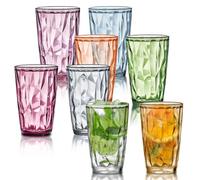 QLFJ-FurDec 8 Pièces Verre a Eau Coloré, 470ML Plastique Transparent Verre à Cocktail, Réutilisables Verres à Boire Couleur, Acrylique Obelets en Acrylique Empilables pour Adultes et Fêtes