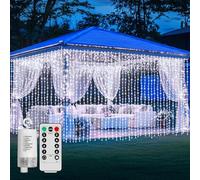 QLIRJAD Rideau lumineux à piles 300 LED (blanc froid 300 LED)