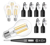 QLOUNI 6 Pièces Douille E27 Avec Câble + 6 Pièces 6W Ampoule LED E27 + 1 Testeur de Tension VDE, Douille Ampoule Avec Câble pour Chantier, Salon, Douilles de Construction LED (13 PCS)