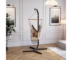 QLS Chaise suspendue Structure acier avec crochet 203 cm Stable jusqu'à 100kg Outdoor Noir 11258
