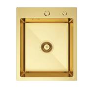 QLS Évier cuisine inox 40x50 cm avec distributeur savon Or PVD | Idéal pour les cuisines modernes. Siphon et distributeur de savon inclus, résistant à la chaleur et aux rayures.