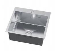 QLS Évier de cuisine 50x40 cm en acier inox brossé avec bonde, inox