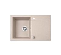 QLS Évier de cuisine 76x44 cm en composite de quartz avec égouttoir, beige | Pour cuisines modernes. Montage réversible, résistant aux rayures, à la chaleur et aux UV, avec vidage automatique.