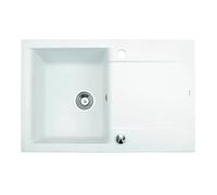 QLS Évier de cuisine 76x44 cm en composite de quartz avec égouttoir, blanc | Pour cuisines modernes. Montage réversible, résistant aux rayures, à la chaleur et aux UV, avec vidage automatique.