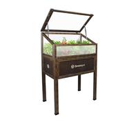 QLS Mini Serre Bois 80 x 45 cm avec bac Vintage Brun | Bois d'épicéa imprégné, couvercle polycarbonate, voile de culture, charge 100 kg