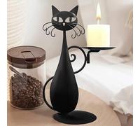 QLSKI Bougeoir Ensemble,Bougeoir à chat noir avec plateau, Bougeoir à thé, Bougeoir vintage, Décoration de chat en métal pour la maison, Bougeoirs Cadeau Fille Mariage Festival (Type 1)
