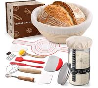 QLSXLB Banneton pour Pain Rond 23 cm, 10 Pièces kit Pain au Levain Sourdough Starter Kit, Kit Boulangerie Professionnel Rotin Naturel pour les Débutants, les Boulangers Expérimentés