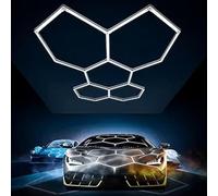 QmEna Lumière de Garage hexagonale, éclairage de Grille, lumières en nid d'abeille Super Lumineuses 6 500 K, plafonnier Hexagonal Durable, Installation Facile à Faire soi-même 5-Hex