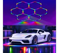 QmEna Lumières de Garage hexagonales RVB, plafonnier LED Hexagonal Symphony, Non dimmable, pour garages, Salle de Jeux, Studio, Salle de Sport, sous-Sol, fête de décoration 7-Hex