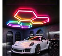 QmEna Lumières de Garage hexagonales RVB, plafonnier LED Hexagonal Symphony, Non dimmable, pour garages, Salle de Jeux, Studio, Salle de Sport, sous-Sol, fête de décoration 5-Hex