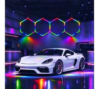 QmEna Lumières de Garage hexagonales RVB, plafonnier LED Hexagonal Symphony, Non dimmable, pour garages, Salle de Jeux, Studio, Salle de Sport, sous-Sol, fête de décoration 4-Hex