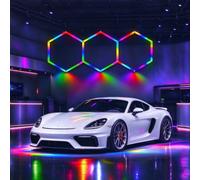 QmEna Lumières de Garage hexagonales RVB, plafonnier LED Hexagonal Symphony, Non dimmable, pour garages, Salle de Jeux, Studio, Salle de Sport, sous-Sol, fête de décoration 3-Hex