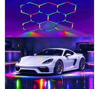 QmEna Lumières de Garage hexagonales RVB, plafonnier LED Hexagonal Symphony, Non dimmable, pour garages, Salle de Jeux, Studio, Salle de Sport, sous-Sol, fête de décoration 8-Hex