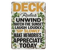 QMIQXIWS Weathered Deck Rules Metal Tin Sign Garden Wall Plaque For Backyard Fire Pit Area Lounge Seating Zone 8 X 12 inch
